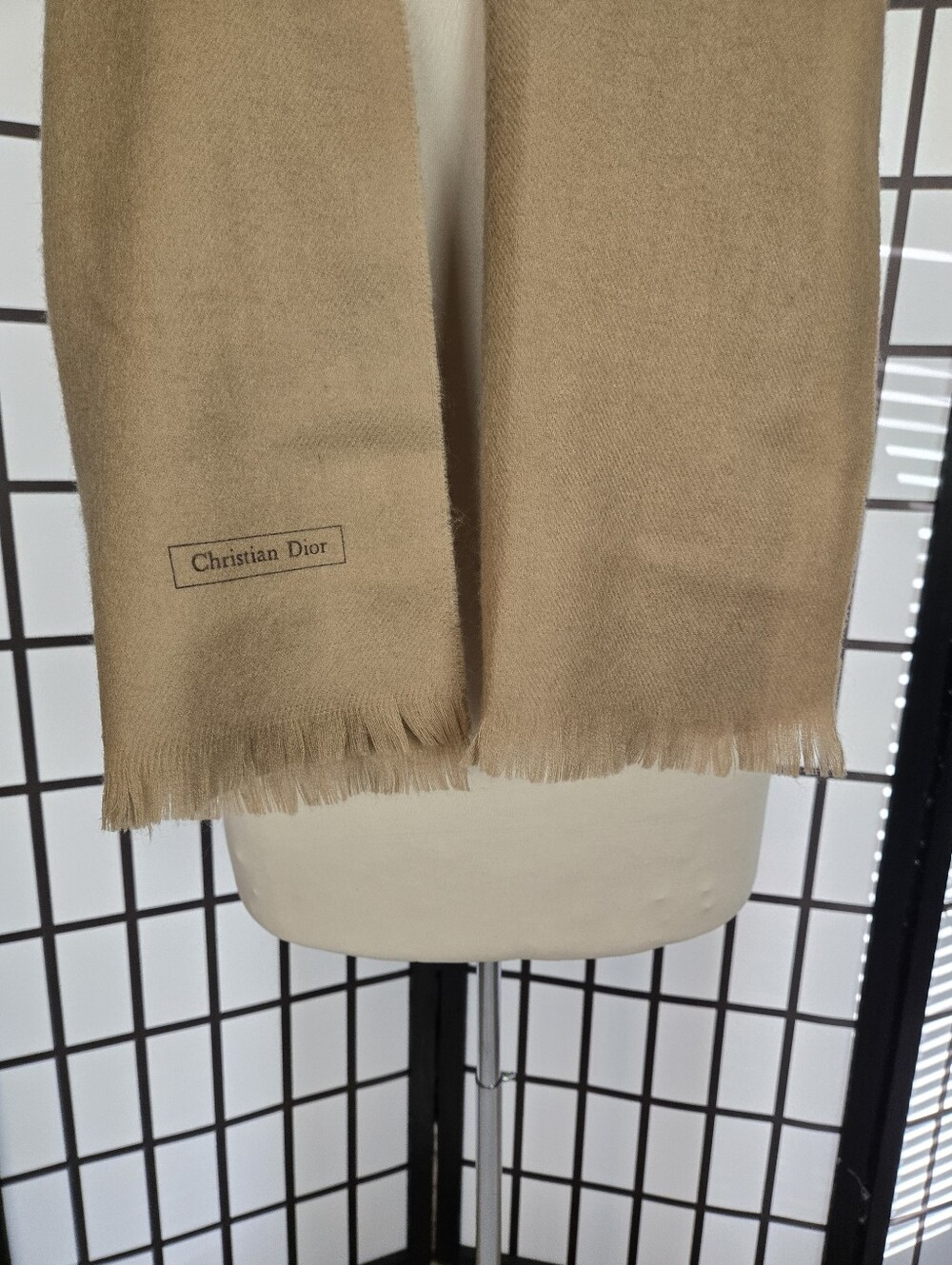 Christian Dior Beige 100% Merino Wool Frayed Scarf - Picture 4 of 11
